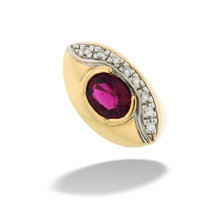 14K Gold Rubellite Tourmaline and Diamond Ring