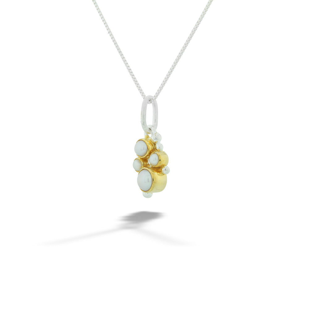 Necklace with a gold and silver pendant on a white background  22K Gold Vermeil Pearl Pendant by Michou 