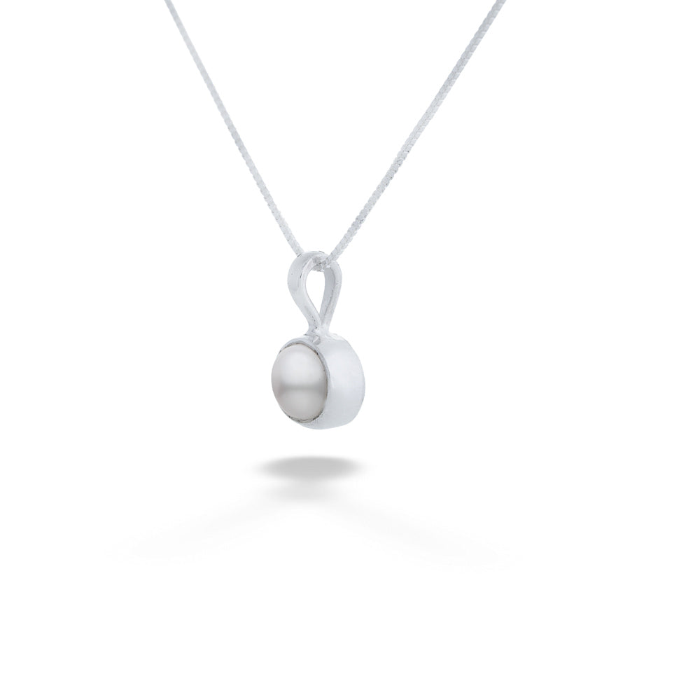 Minimalist silver necklace with a round pendant on a white background Single Pearl Pendant Necklace by Acleoni