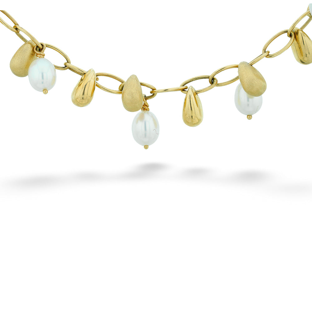 Pearl and Gold Drop Charm Necklace - 20"