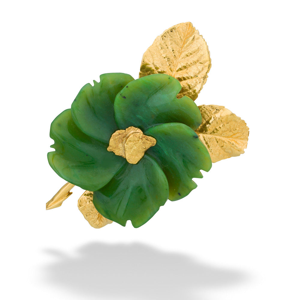 Carved Jade Flower Brooch