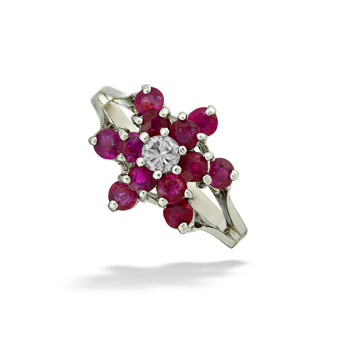 Diamond & Ruby Cluster Flower Ring