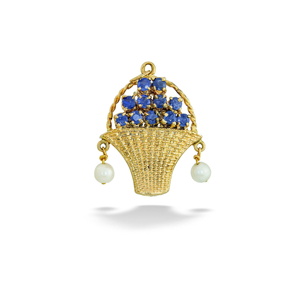 Sapphire and Pearl Flower Basket Pendant