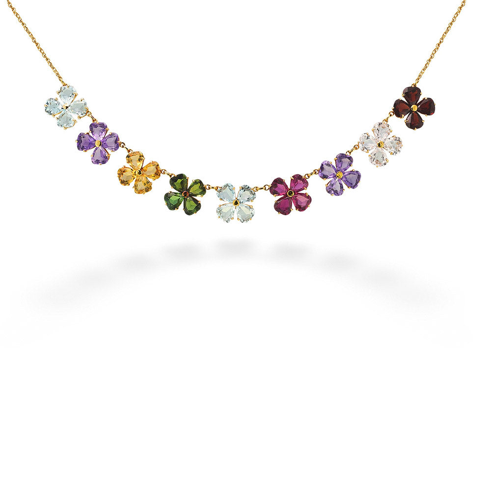 14K Yellow Gold & Multi-Gem Floral Necklace