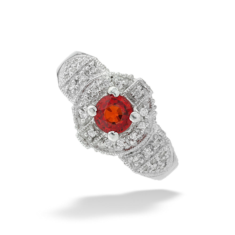 Orange Sapphire and Diamond Ring