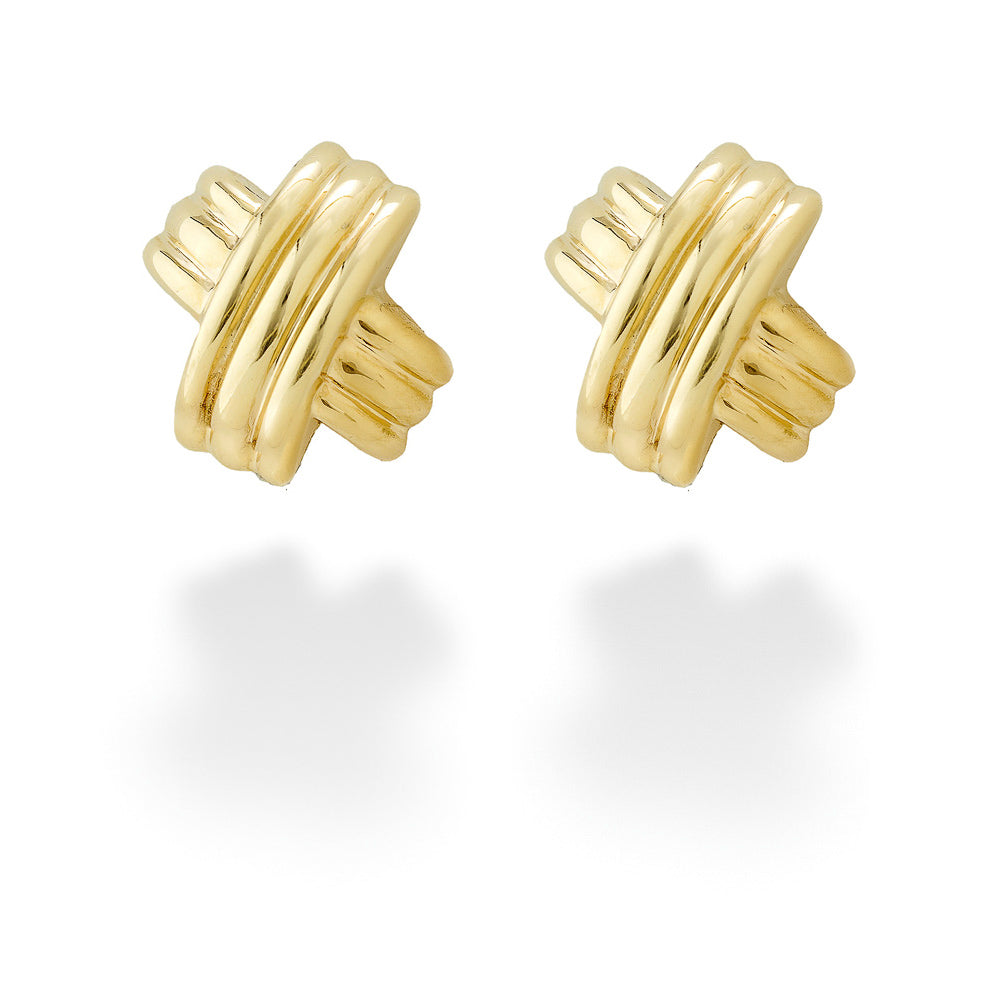 Yellow Gold Ridged "X" Earrings