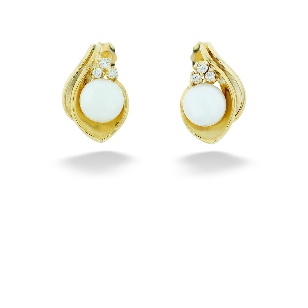 14ky 7mm Pearl & 0.12tdw Diamond Drop Earrings 2.6dwt