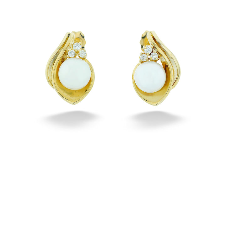 14ky 7mm Pearl & 0.12tdw Diamond Drop Earrings 2.6dwt