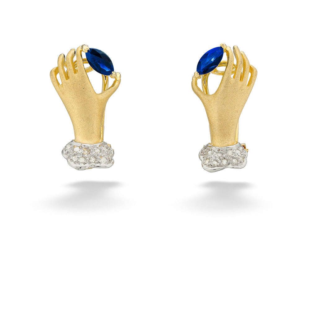 Diamond-Cuffed Hand Earrings with Sapphires