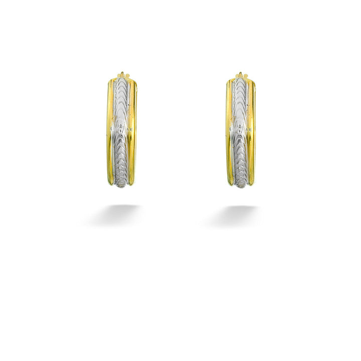 14K Yellow Gold and Rhodium Center Square Hoop Earrings
