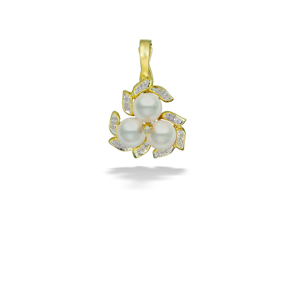 14 Karat Yellow Gold 5.8 Millimeter Akoya Pearl and 0.015 Total Diamond Weight Enhancer Pendant