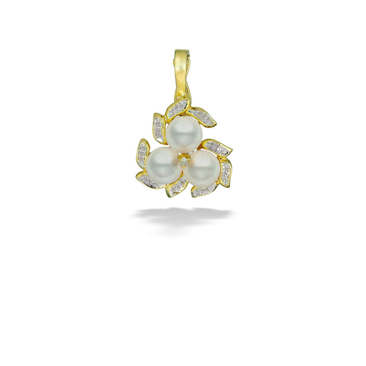 14 Karat Yellow Gold 5.8 Millimeter Akoya Pearl and 0.015 Total Diamond Weight Enhancer Pendant