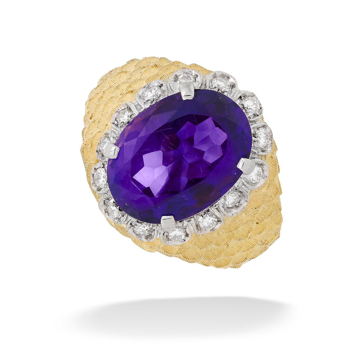 Oval Amethyst  & Diamond Ring
