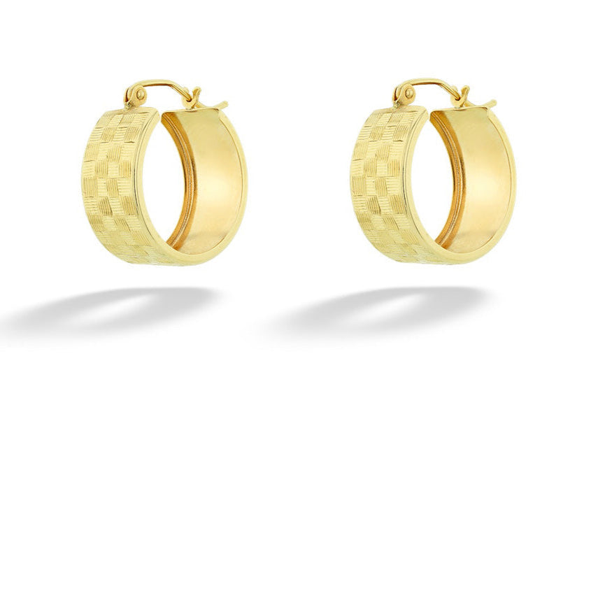14ky Diamond Cut Basket Weave Pattern Hoop Earrings
