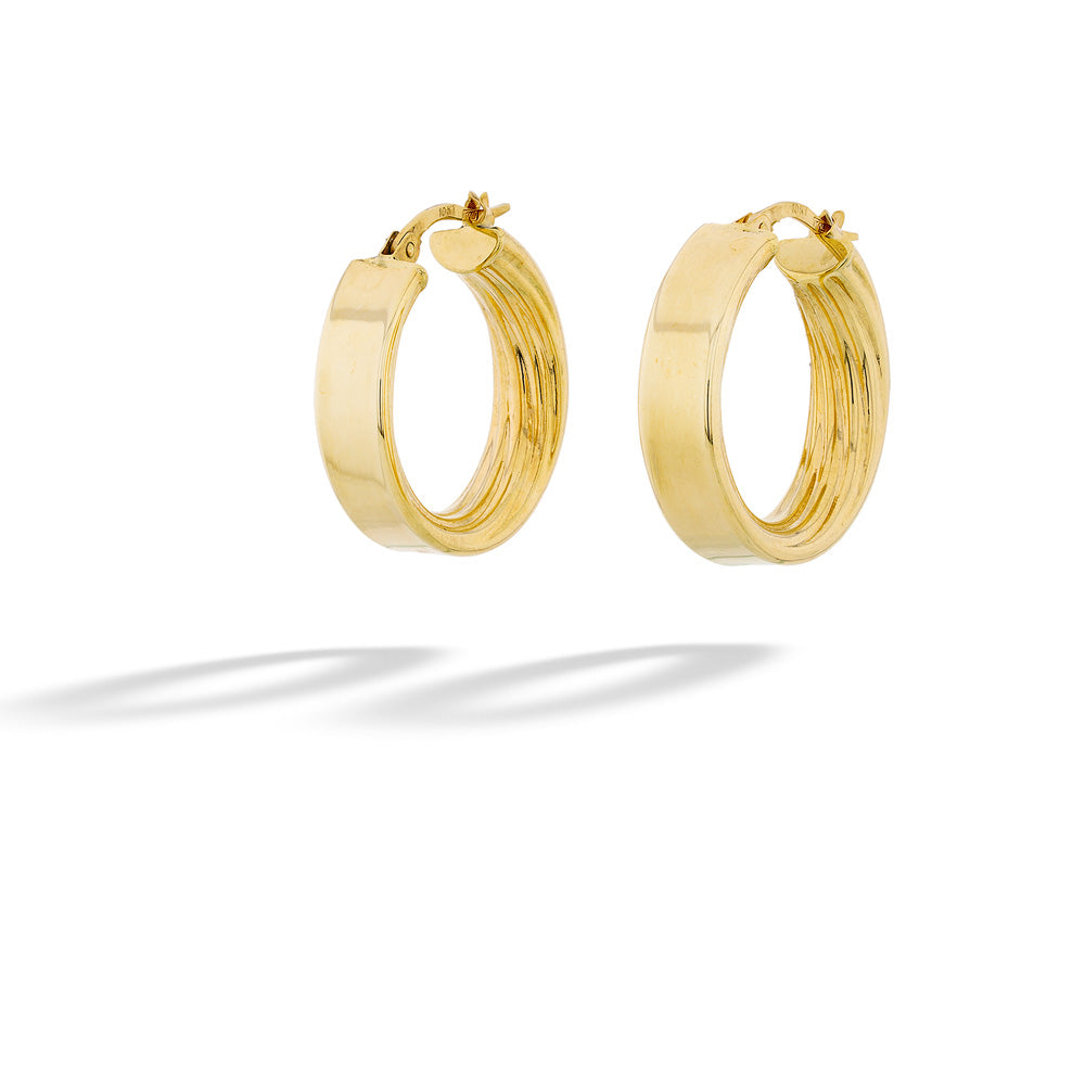 10K Yellow Gold Polished and Textured Hoop Earrings