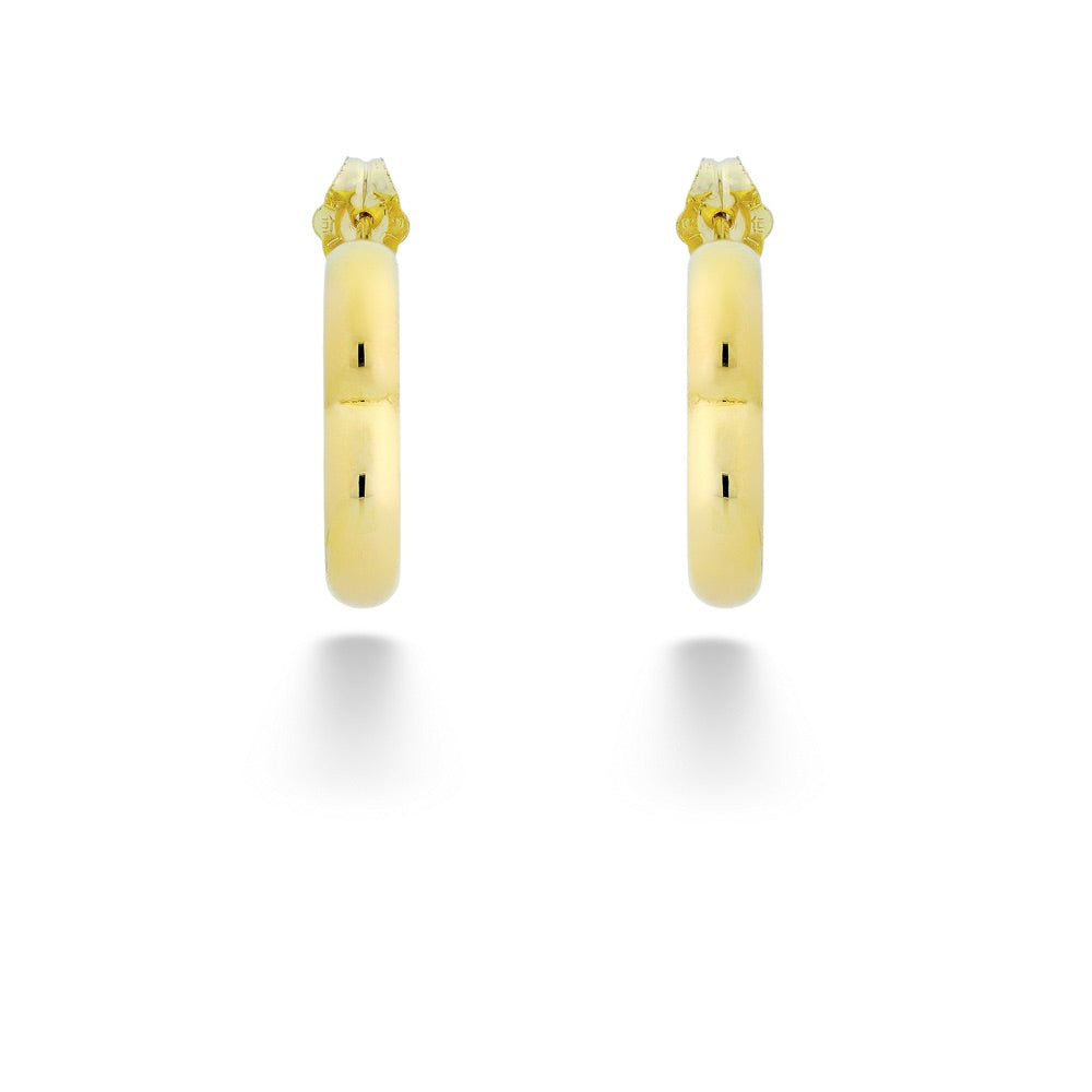 Gold hoop earrings on a white background Small Open Heart J Hoops