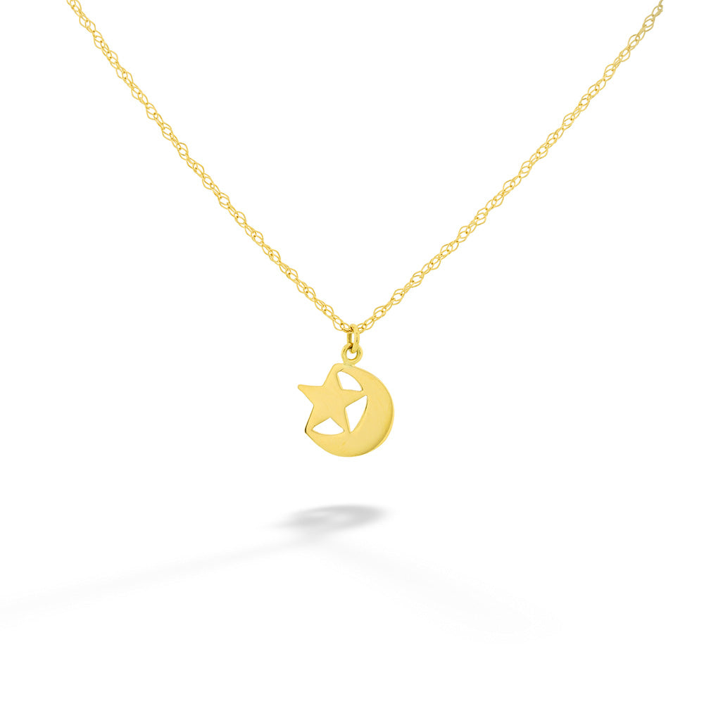 Gold Star and Moon Pendant Necklace