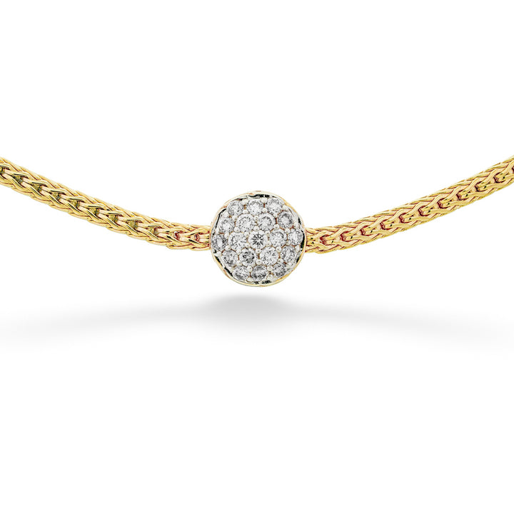 Gold necklace with a diamond-encrusted clasp on a white background Diamond Pavé Bracelet by John Hardy