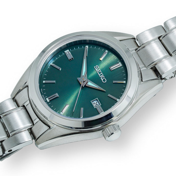 Stainless Steel Quartz Green Dial Watch by Seiko