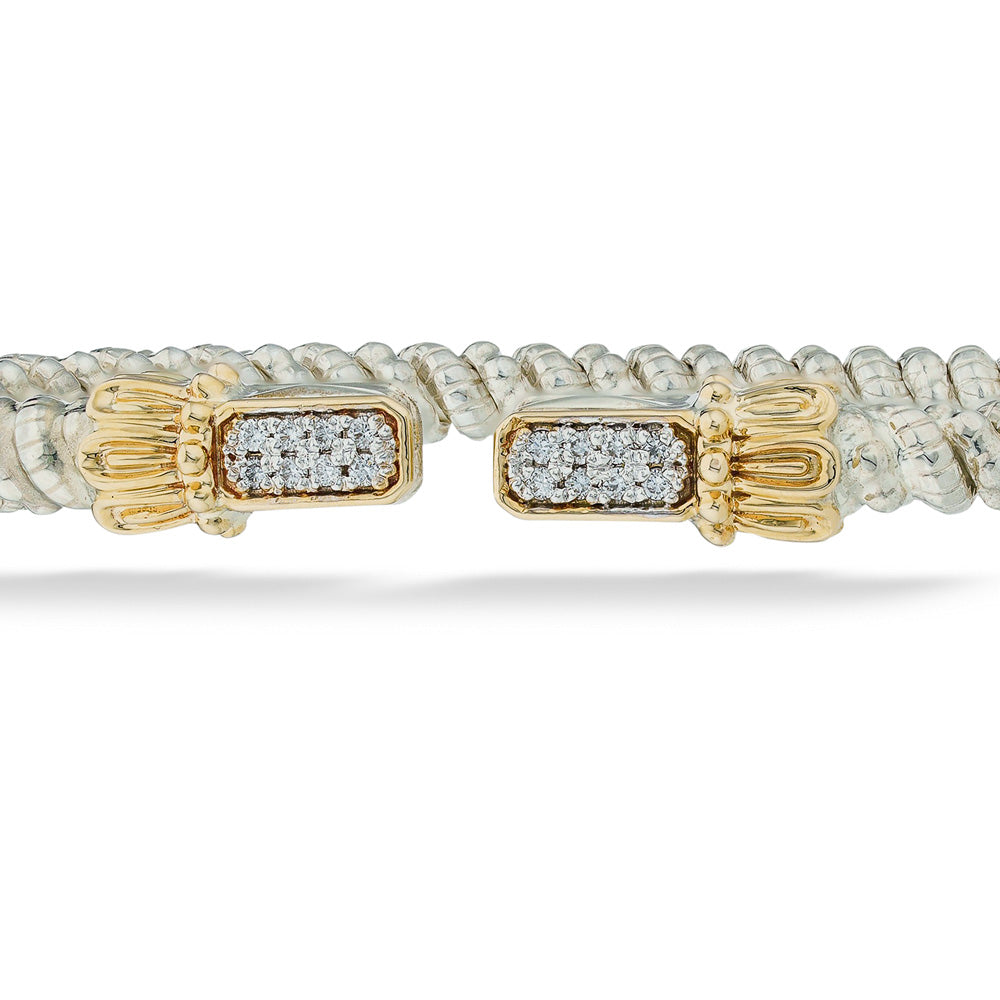 Two-Tone Diamond Rectangle Open Bangle Bracelet by Vahan