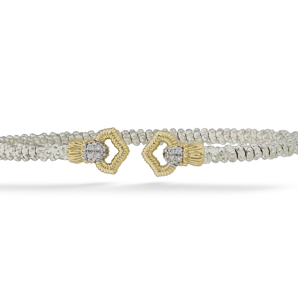 Bracelet with gold and silver design on a white background Open Diamond Bracelet by Vahan 
