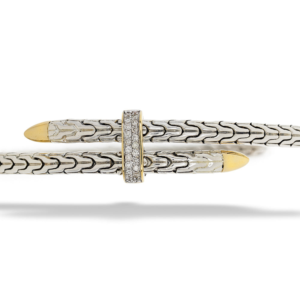 Silver and gold bracelet with diamond accents on a white background Golden Spearhead Bracelet by John Hardy