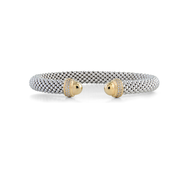 Silver bracelet with gold accents on a white background Mesh Cuff Bracelet by Miss Mimi