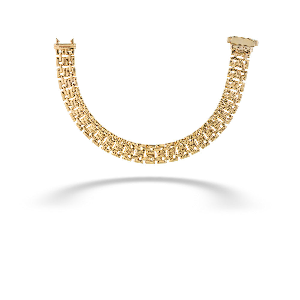 Gold bracelet on a white background 10mm Square Link Bracelet by Miss Mimi