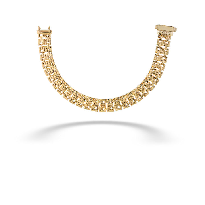 Gold bracelet on a white background 10mm Square Link Bracelet by Miss Mimi