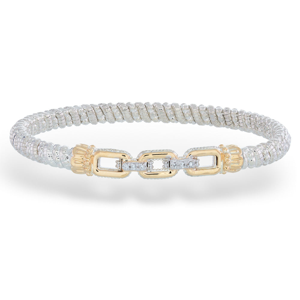 Bracelet with silver and gold links on a white background Golden Center Link Bracelet by Vahan