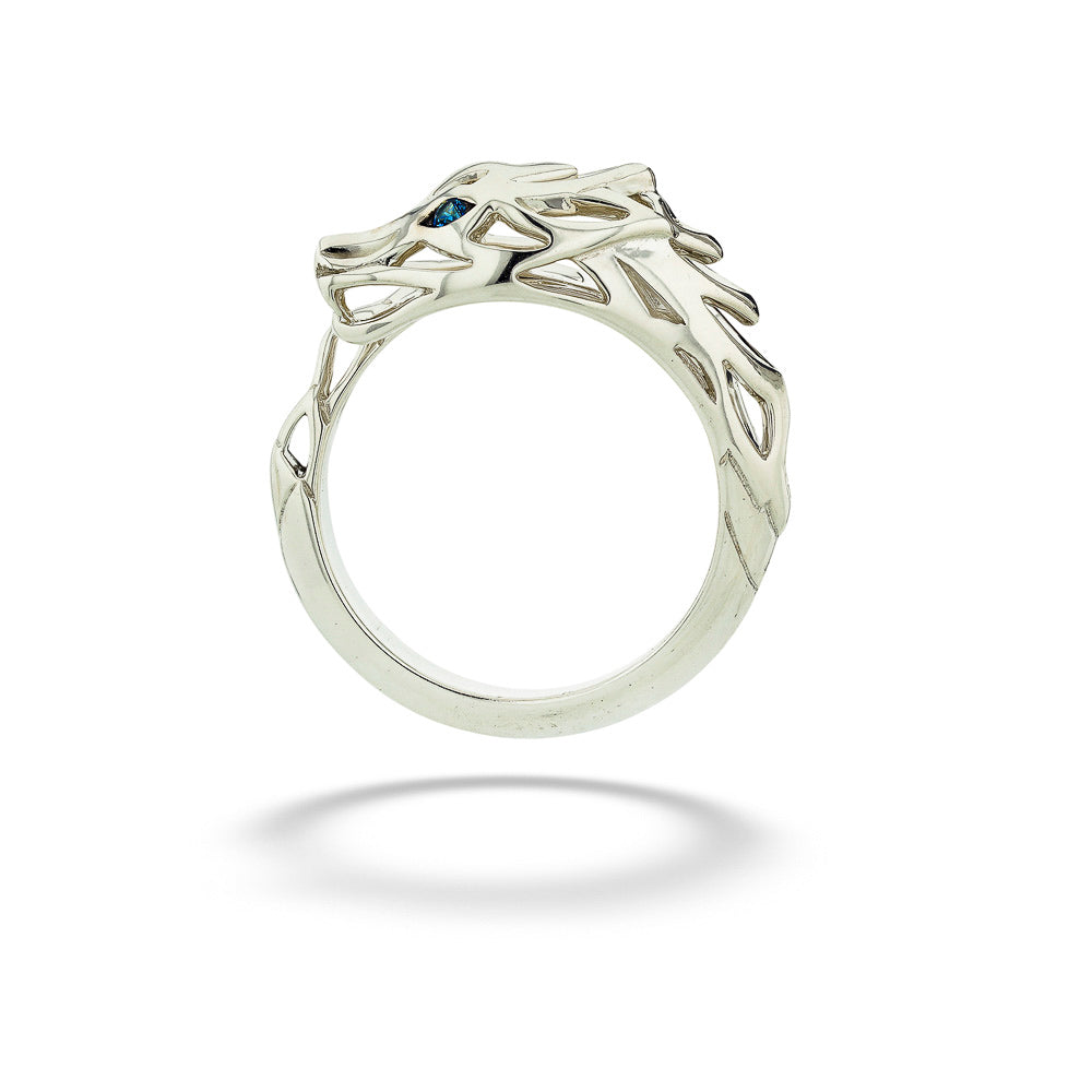 Silver Naga Bypass Ring with Blue Sapphire Eyes by John Hardy