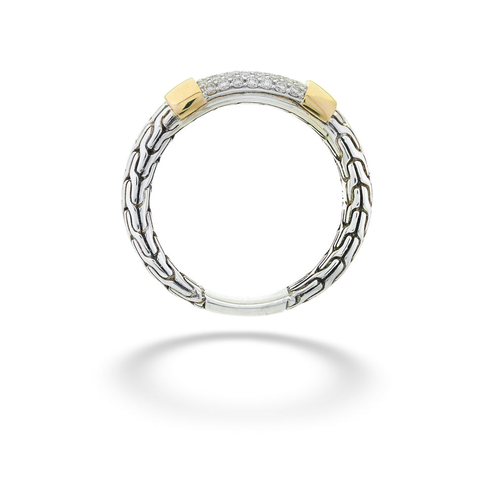 Two-tone ring with silver and gold accents on a white background Diamond Pave Ring by John Hardy