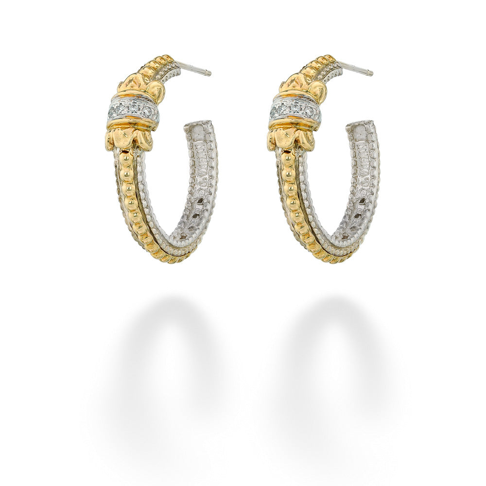 Two-Tone Diamond J- Hoop Earrings by Vahan