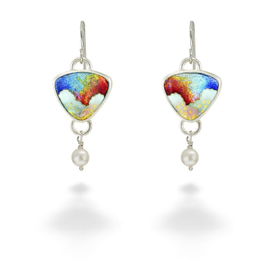 Small Tri Clouds Enameled Pearl Earrings by Ricky Frank