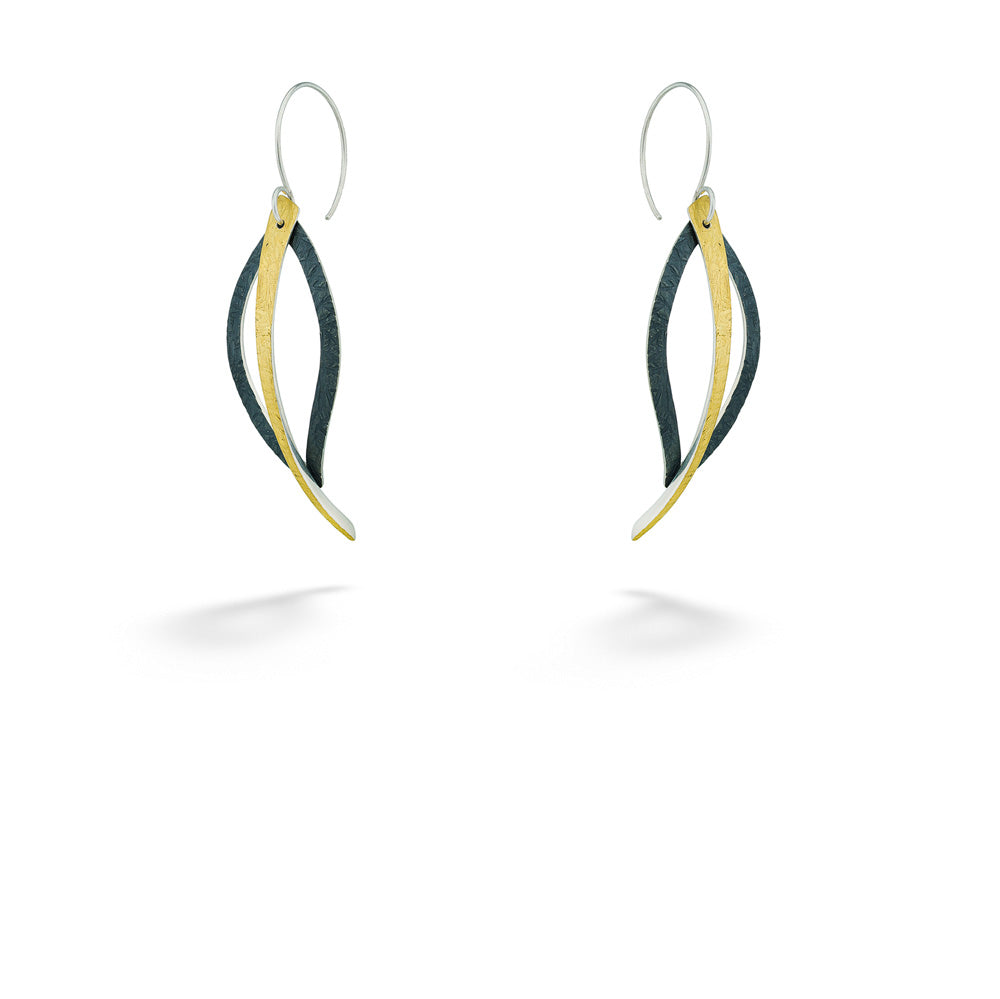 Oxidized Sterling Silver & Gold Open Leaf Earrings by Melanie Considine