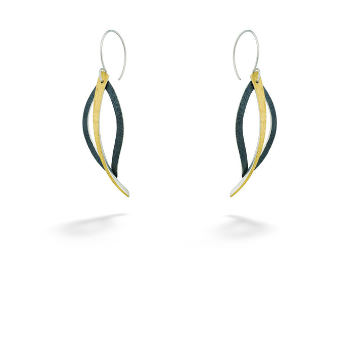 Oxidized Sterling Silver & Gold Open Leaf Earrings by Melanie Considine