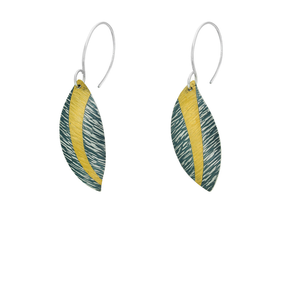 Oxidized Sterling Silver & Gold Laurel Leaf Earrings by Melanie Considine