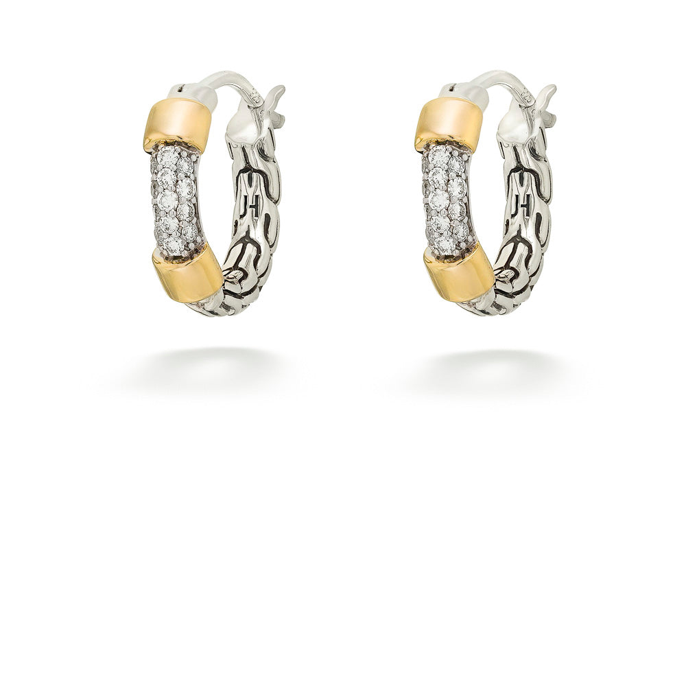 Mixed-Metal Diamond Pavé Hoop Earrings by John Hardy