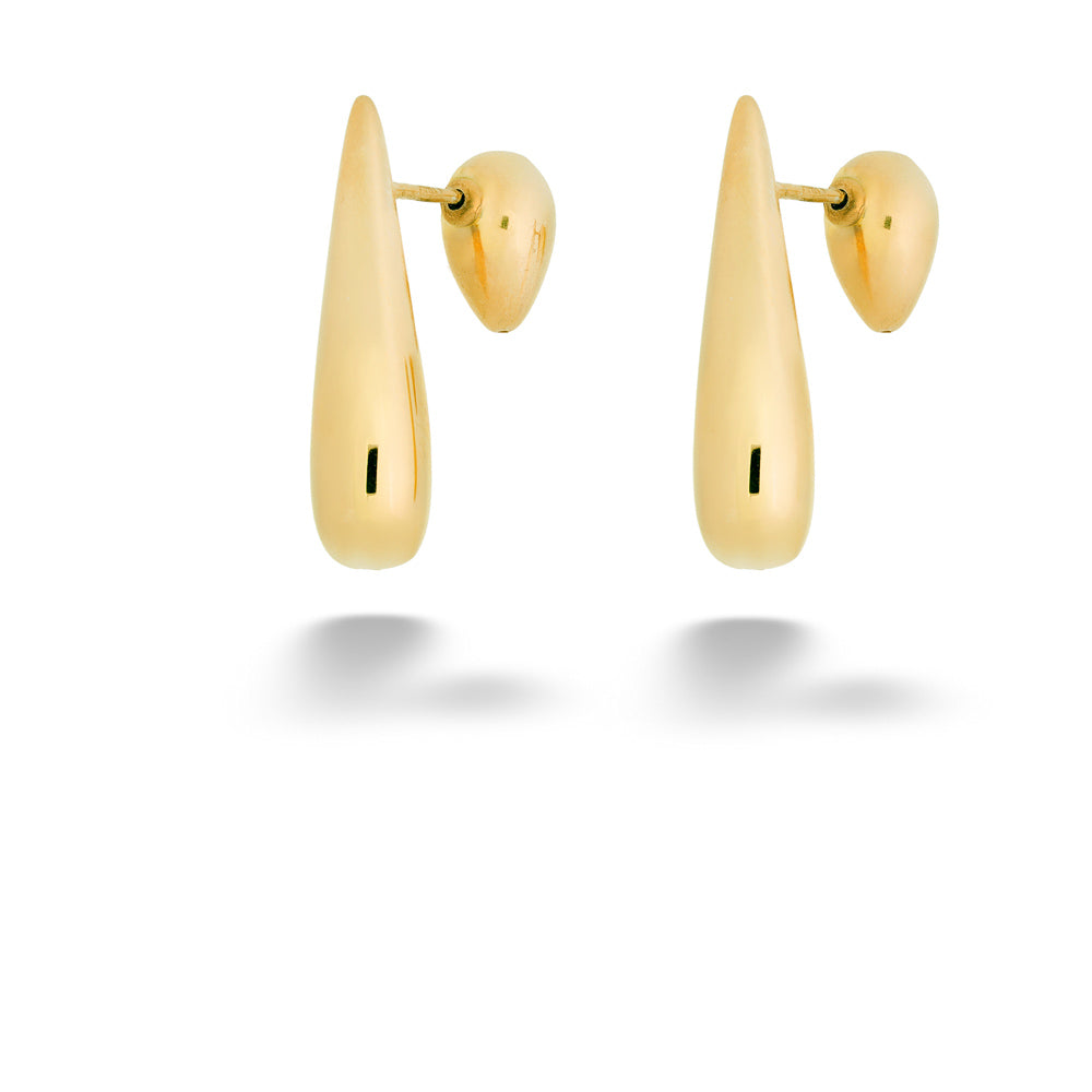 Gold teardrop-shaped earrings on a white background 14K Gold Vermeil Reversible Drop Earrings by Miss Mimi
