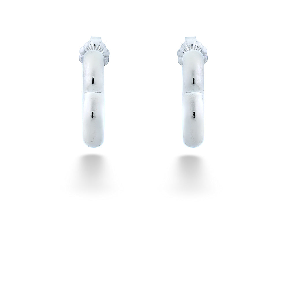Pair of white earbuds on a white background Small Open Heart J Hoops