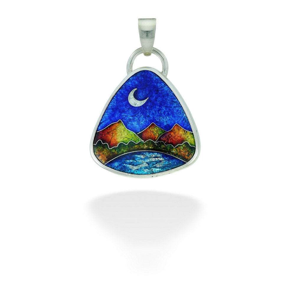 Enameled Moon Reflections Triangle Pendant by Ricky Frank