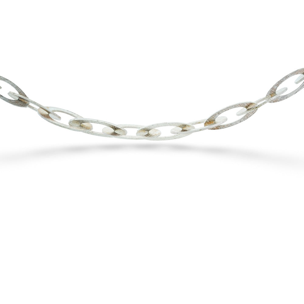 Silver chain necklace on a white background Marquise Link Necklace by Mysterium - 18"