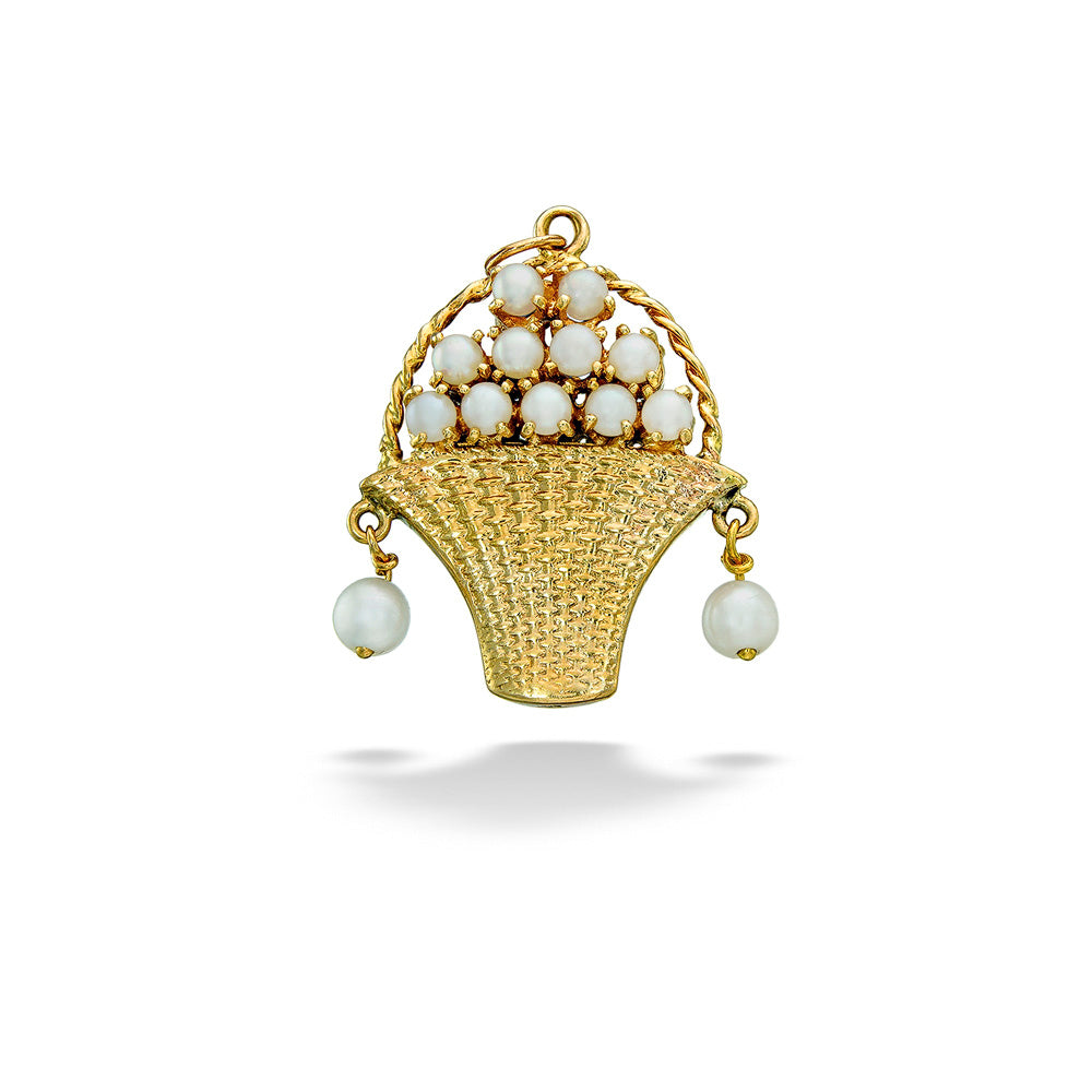 Sapphire and Pearl Flower Basket Pendant
