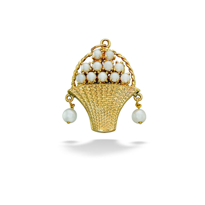Sapphire and Pearl Flower Basket Pendant