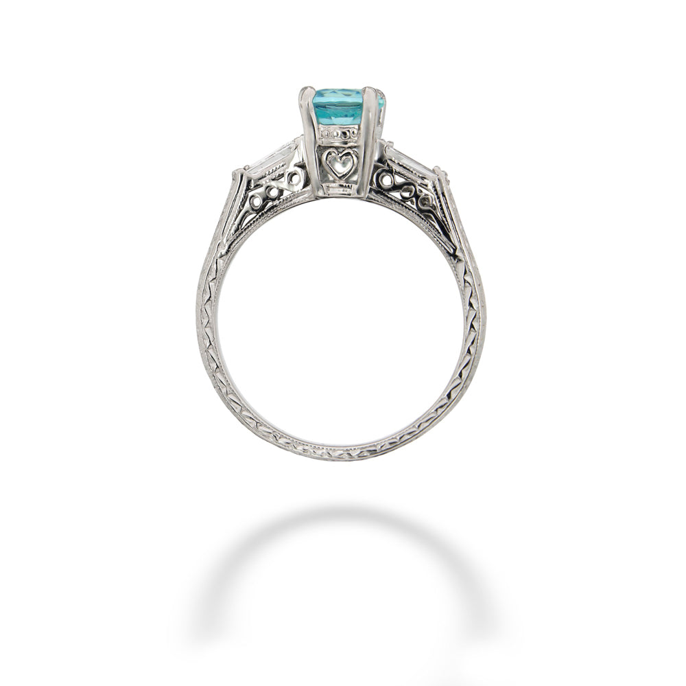 Platinum Aquamarine & Tapered Baguette Diamond Ring