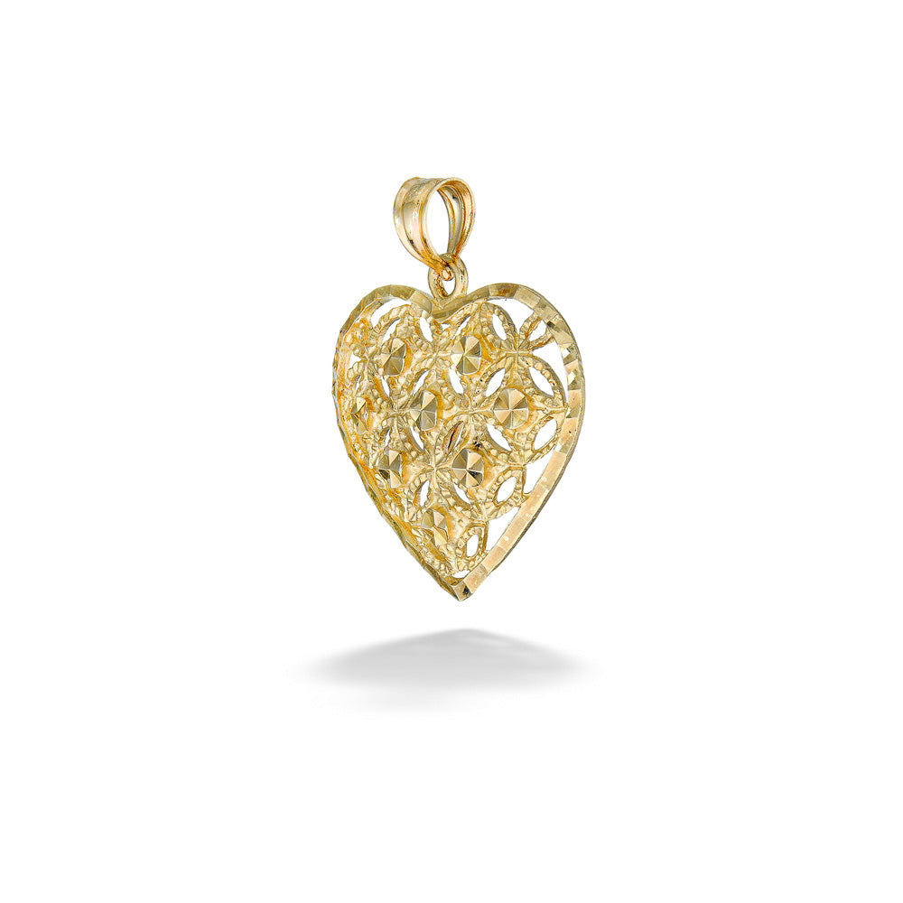 Filigree Heart Pendant with Diamond Cut Accents