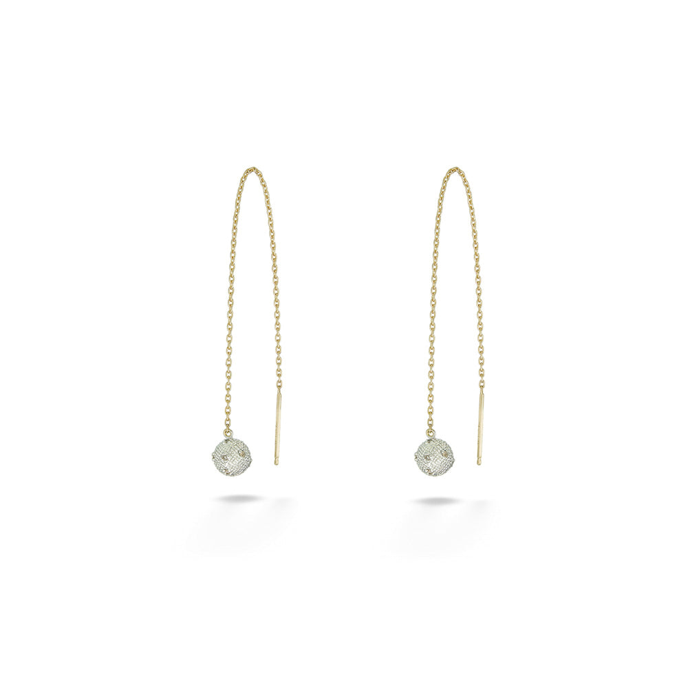 Two-Tone Diamond Ball Threader Earrings