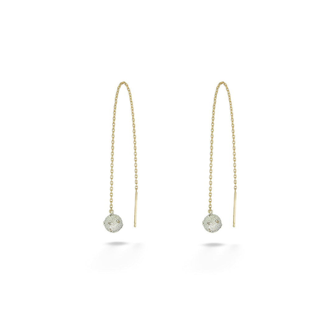 Two-Tone Diamond Ball Threader Earrings