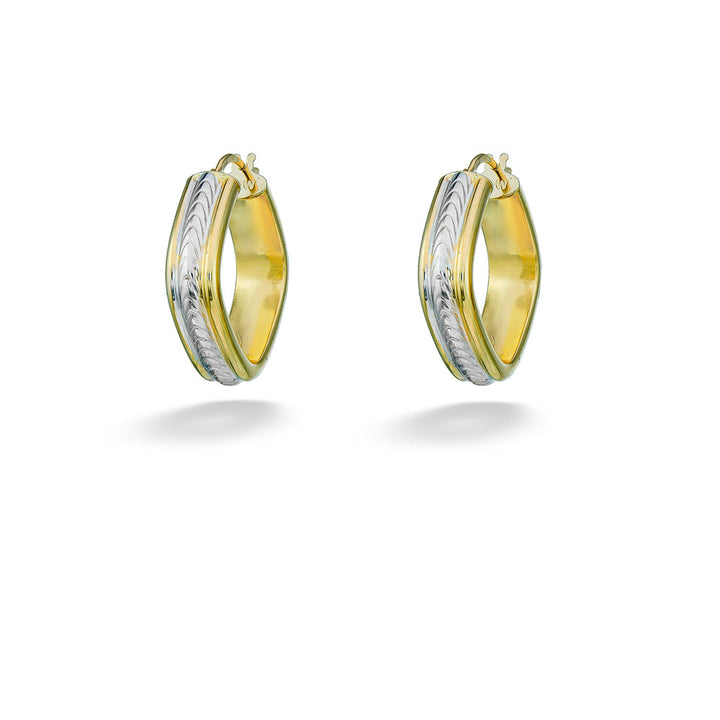 14K Yellow Gold and Rhodium Center Square Hoop Earrings