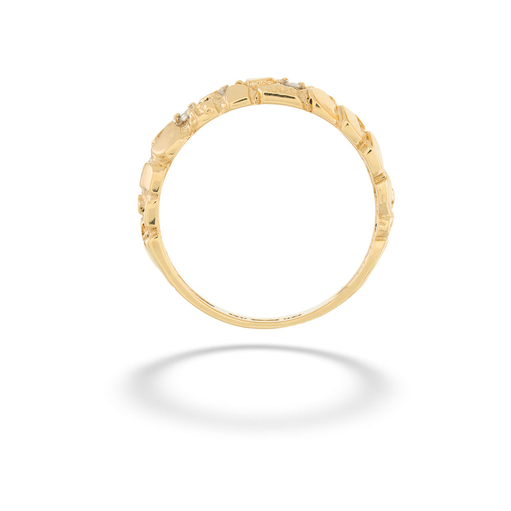 Gold ring with a textured band on a white background 10K Gold Diamond Nugget Ring